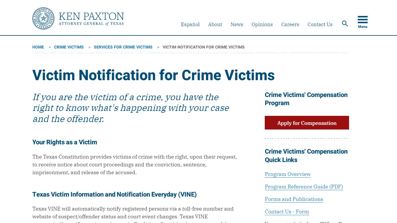 Victim Notification for Crime Victims | Office of the Attorney General
